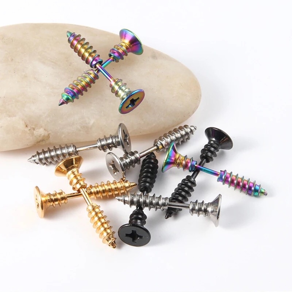 Pair of Screw Earrings Many Colors to Choose - Picture 3 of 5